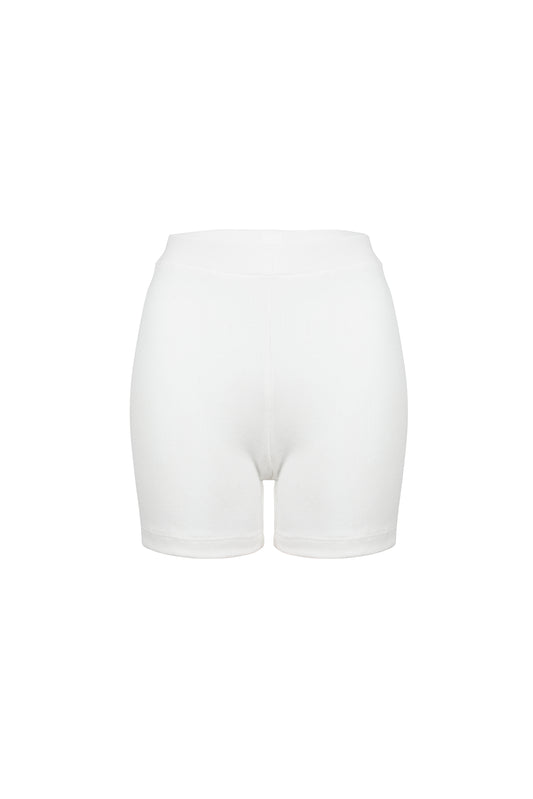 White ribbed cotton lounge shorts