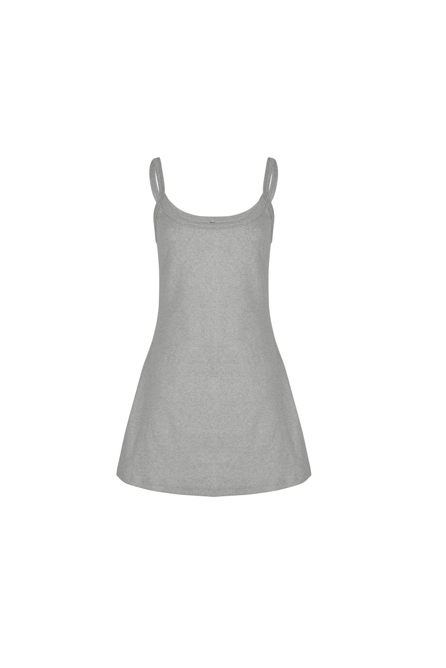 Front view of a grey cotton blend SESE mini dress.
