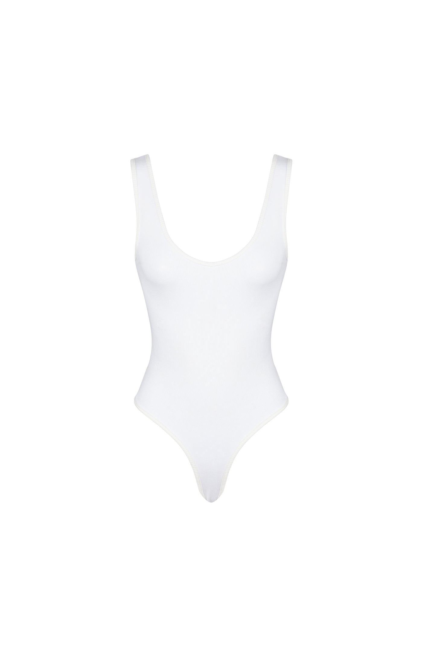 Front view of the white cotton ribbed SESE body