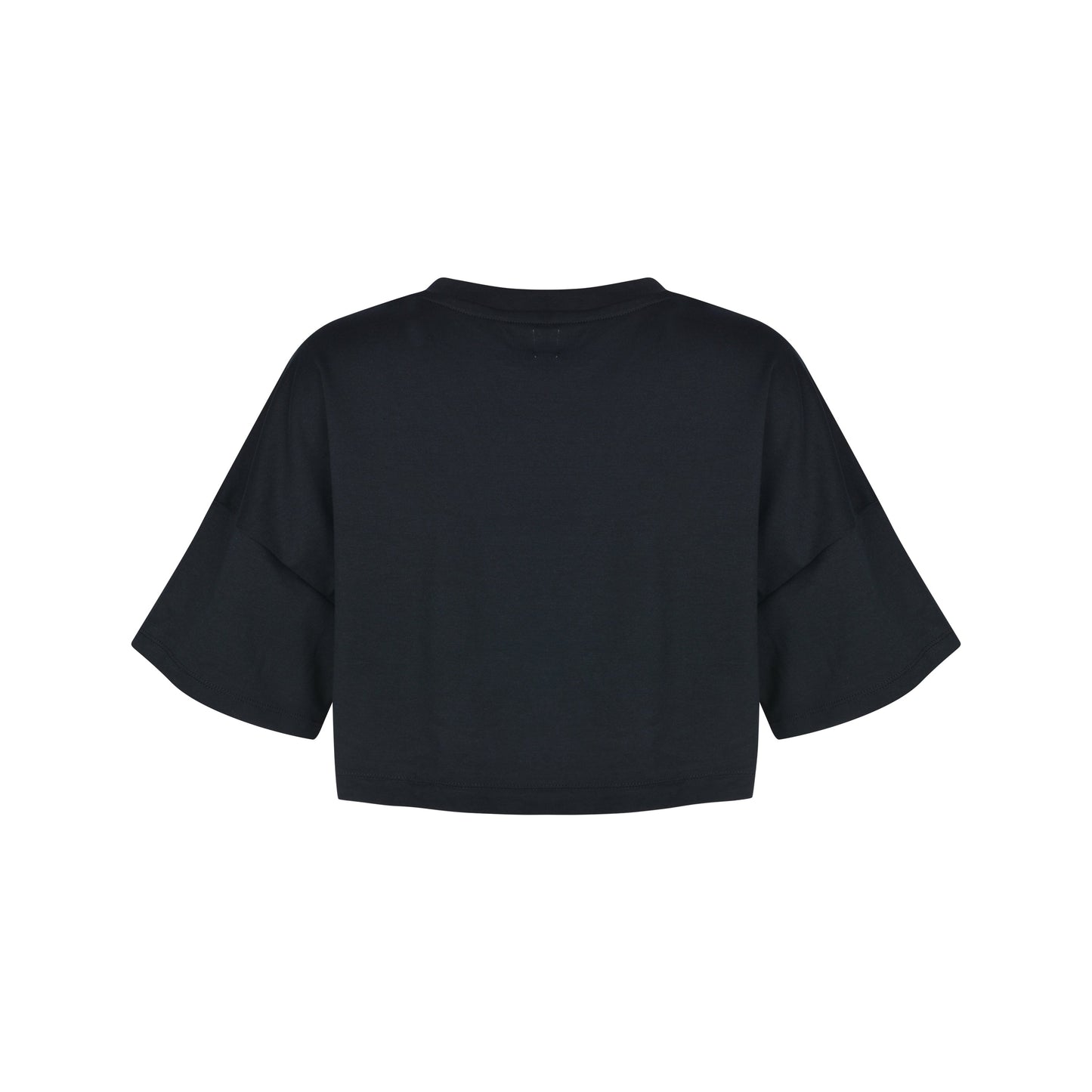 Black cropped ZINA T-shirt, 100% cotton, relaxed fit.