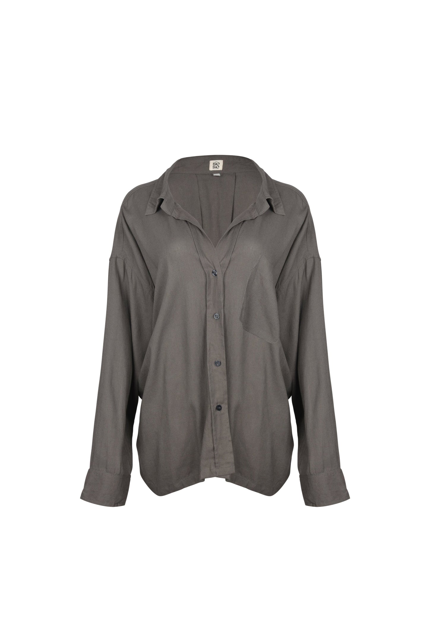 Grijze linnen blouse dames voorkant