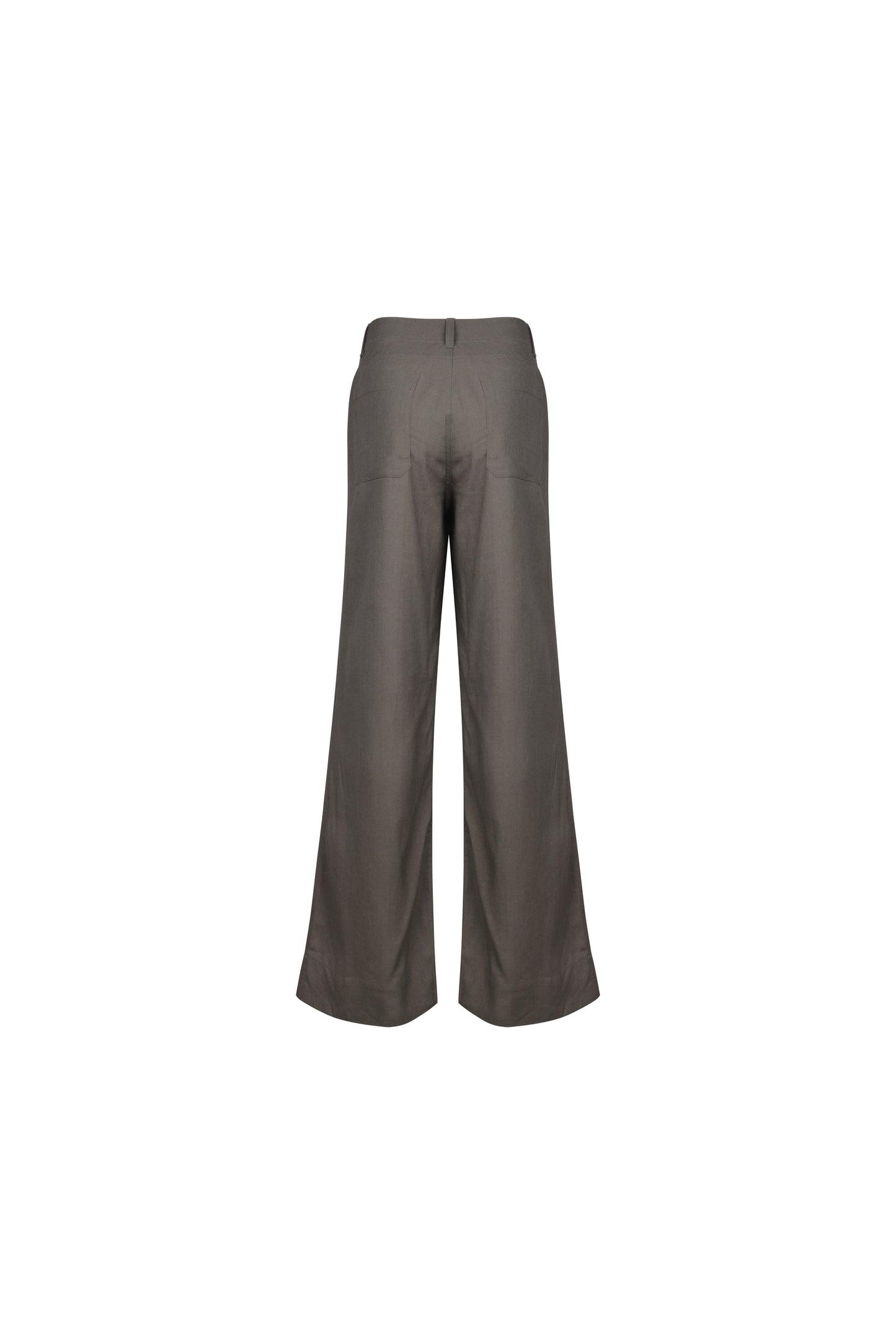 High waist grey flare pants – model side view