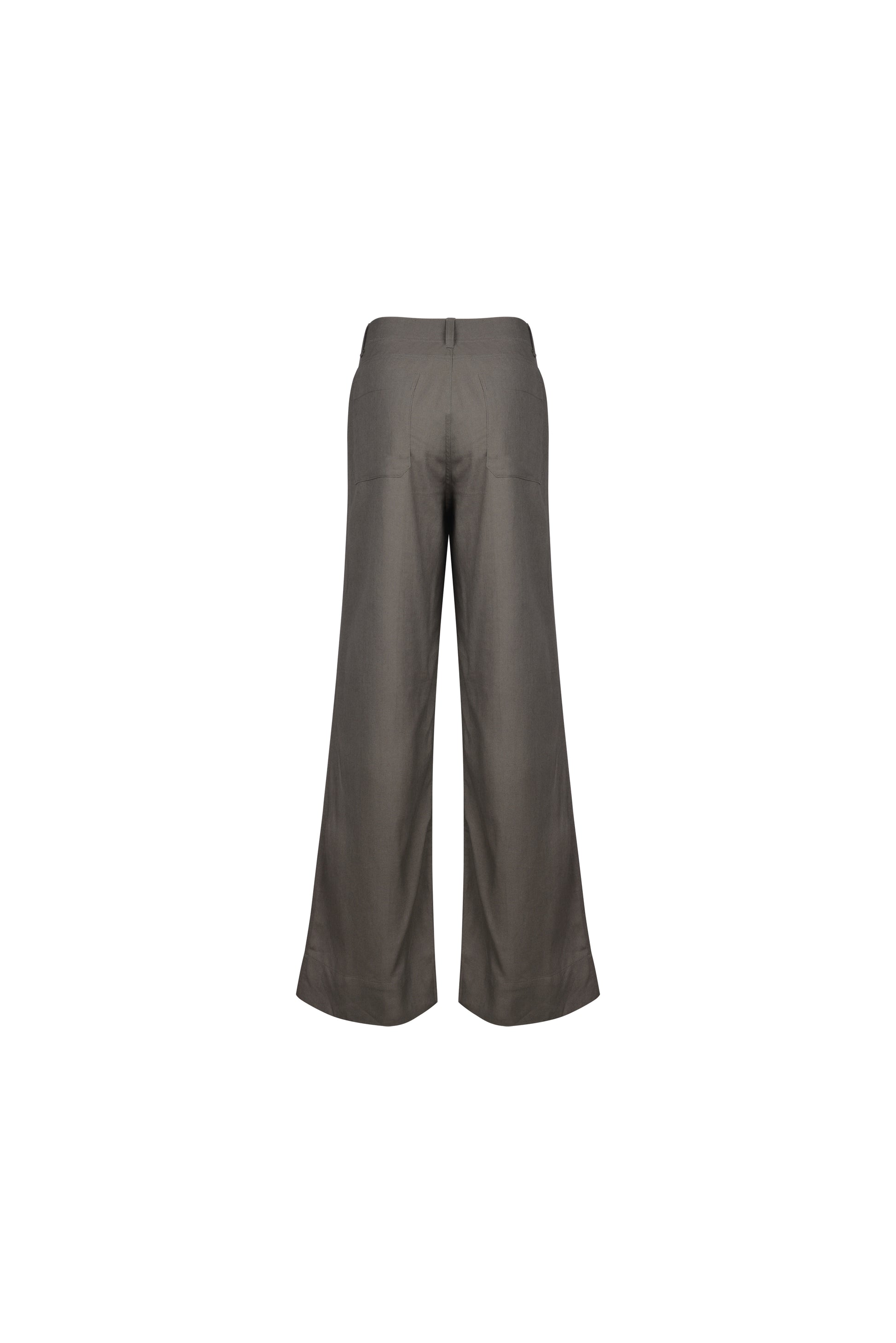 High waist grey flare pants – model side view