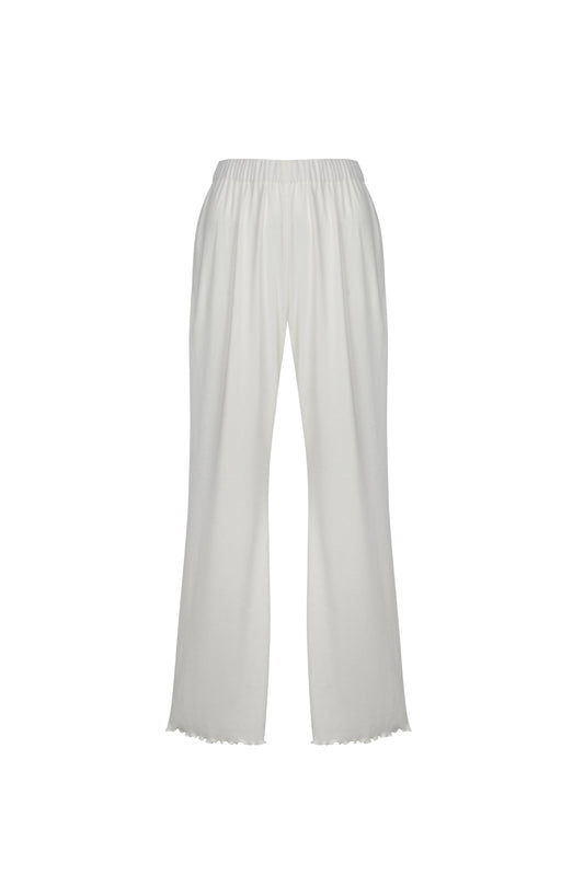 White ribbed flare pants, back view