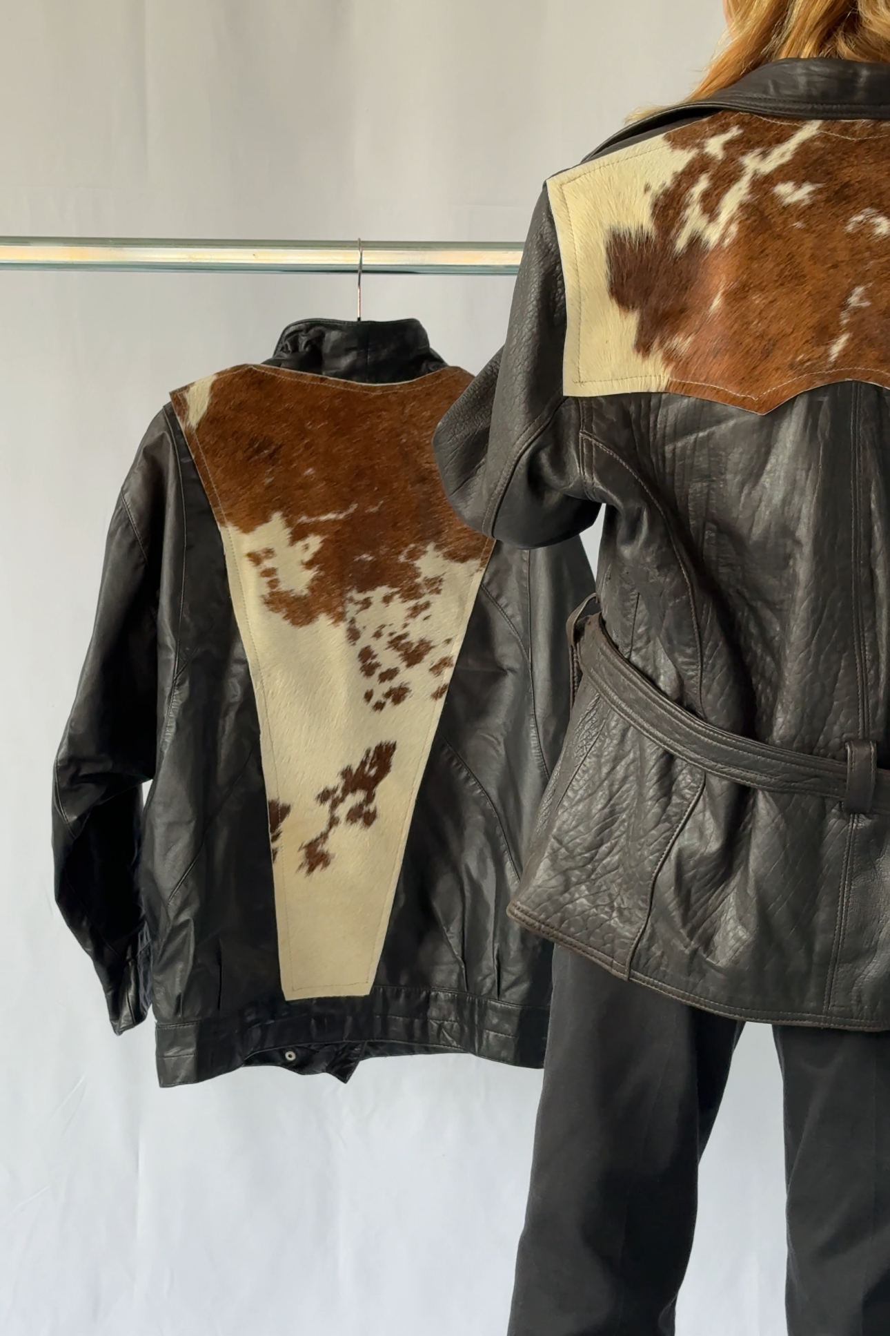 UPCYCLED leather jacket with cow leather dark brown