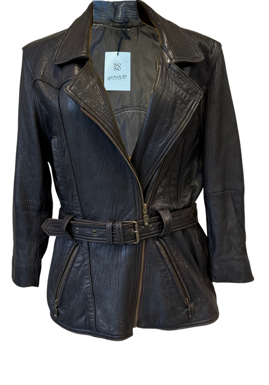 UPCYCLED leather jacket with cow leather dark brown