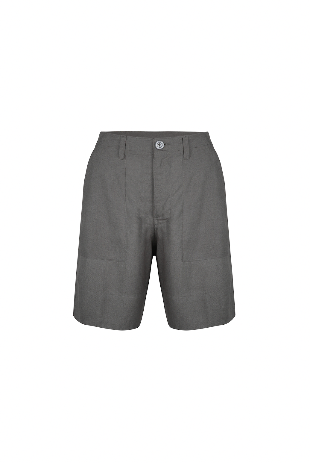 Gray linen-blend Chloe shorts, high-waisted, front view