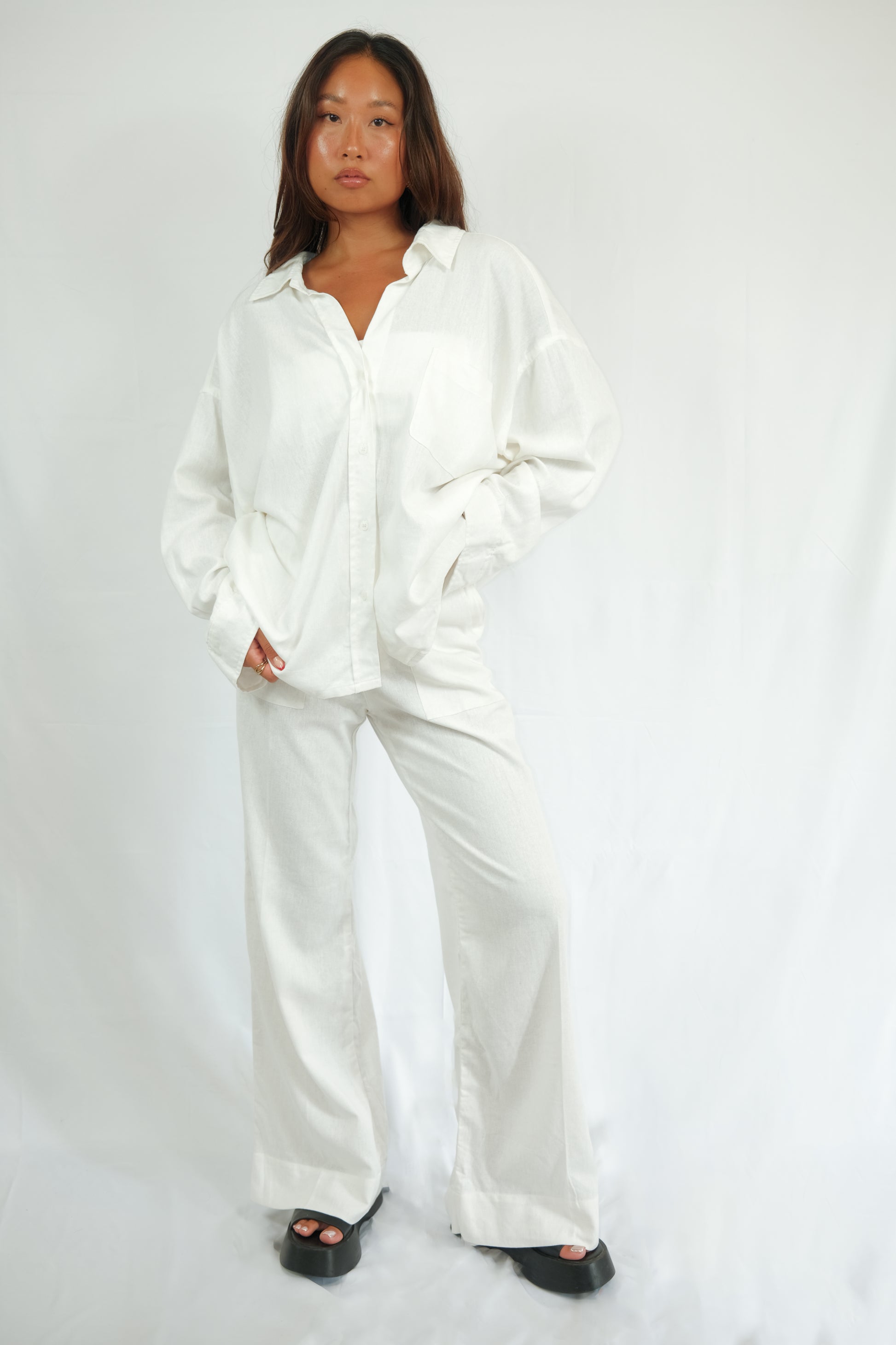 Zomerse witte linnen blouse dames