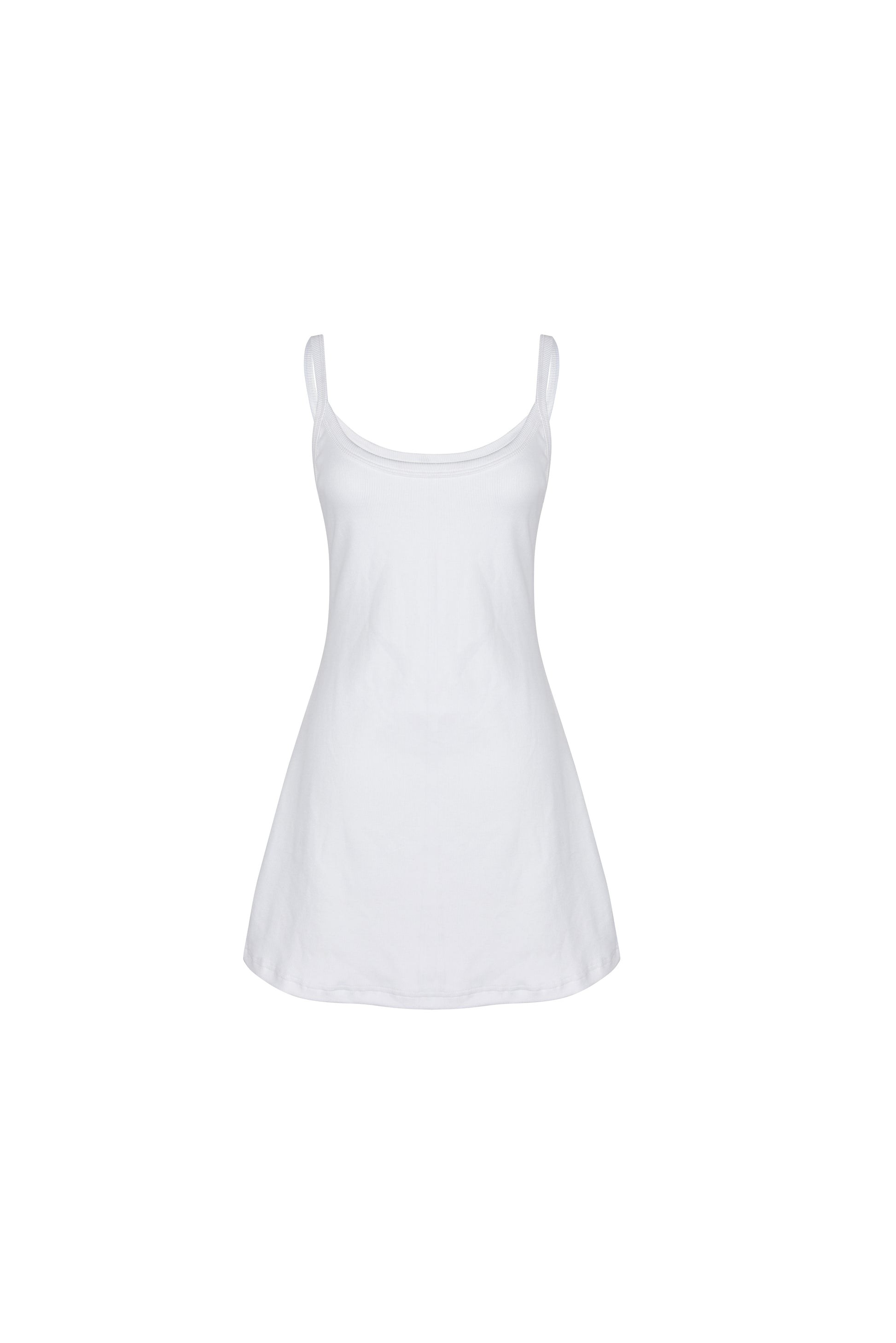 White cotton blend SESE mini dress, front view.