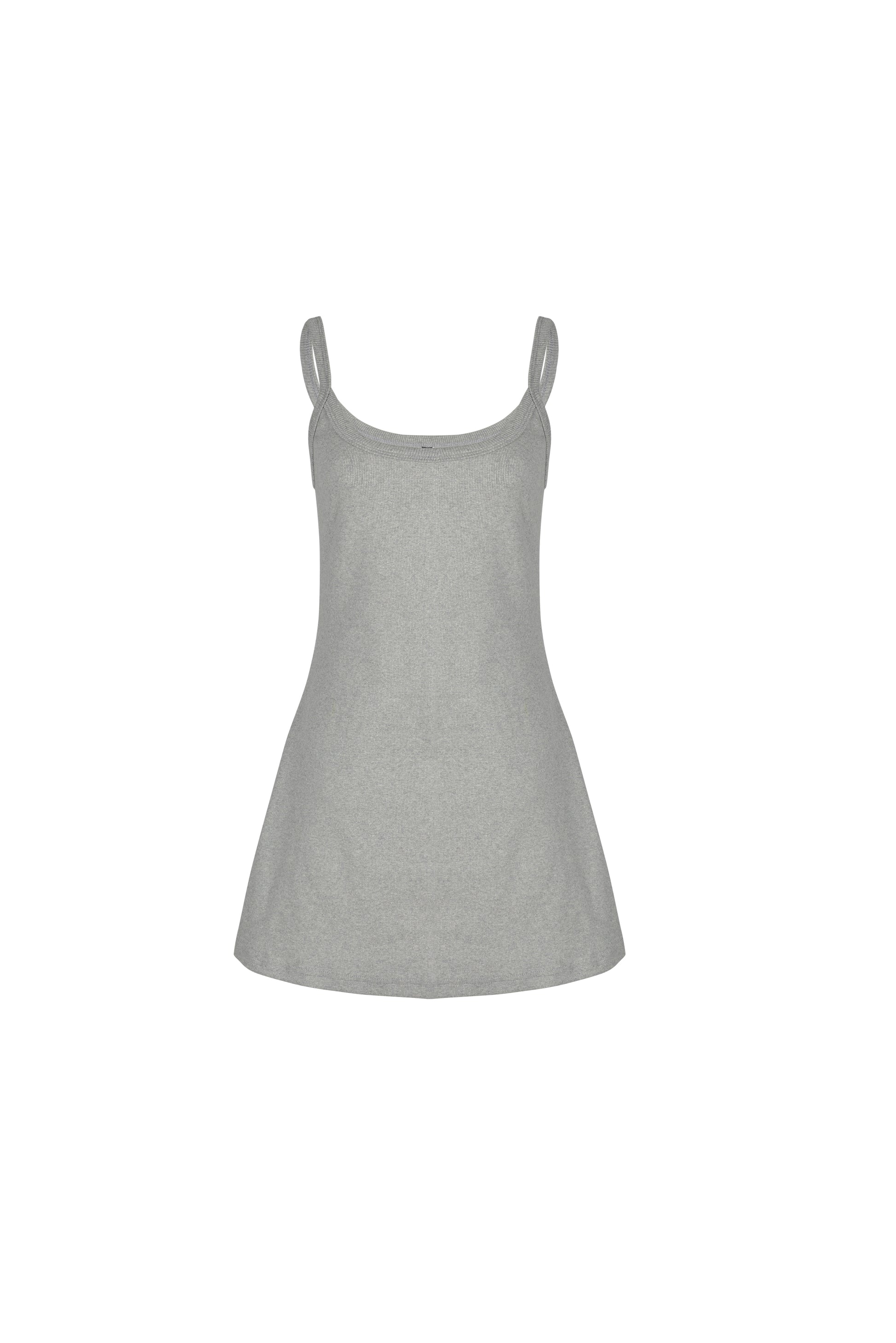 Front view of a grey cotton blend SESE mini dress.