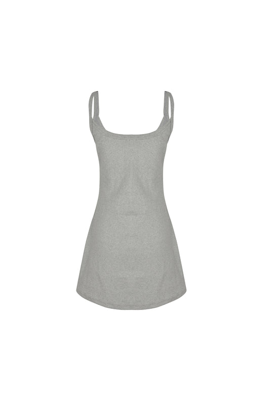Grey SESE mini dress, back view, showcasing the style.