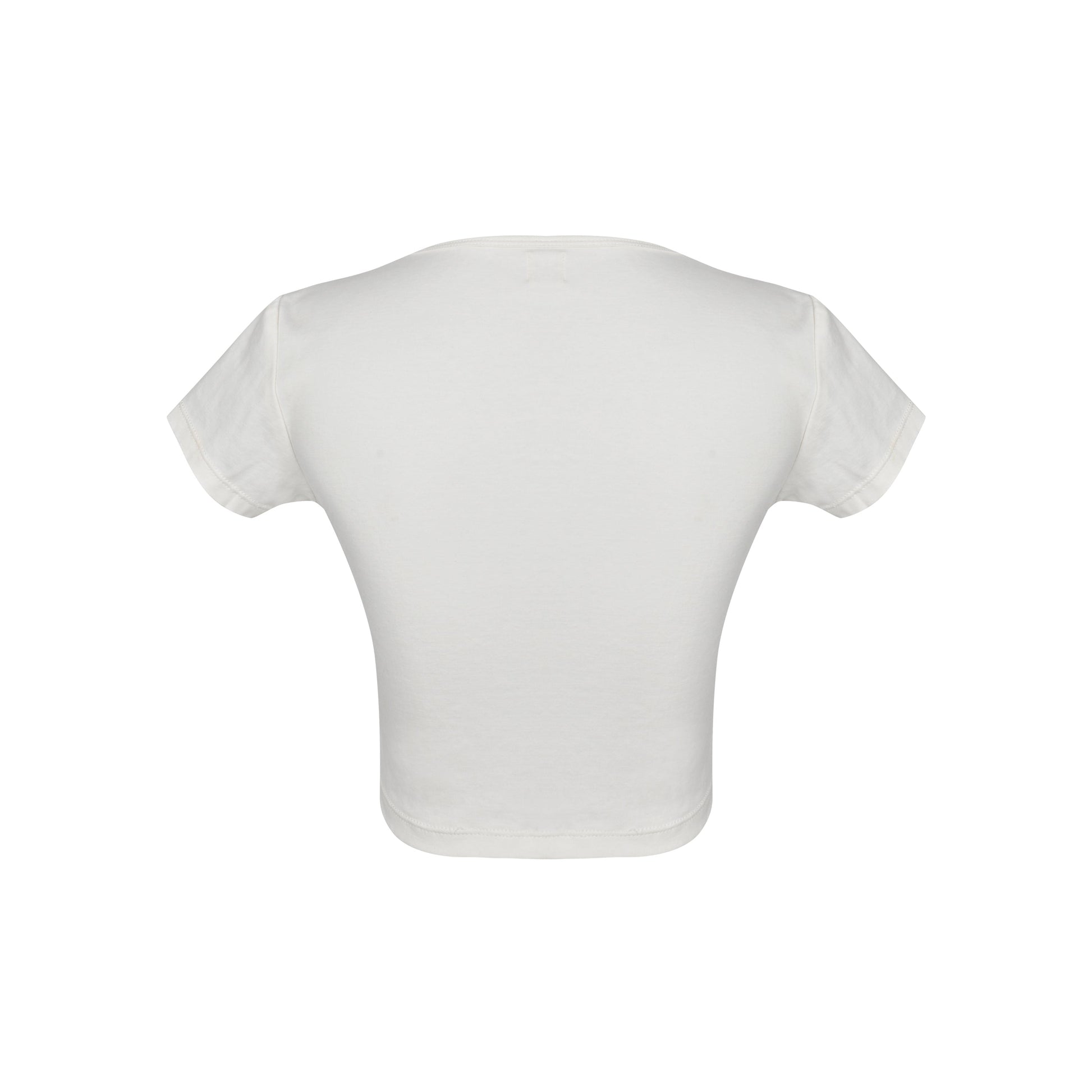 Cropped t-shirt for women in 100% cotton, tight fit, stylish and comfortable, perfect for casual wear and layering, available in various sizes, made in Bali, trendy women's fashion.