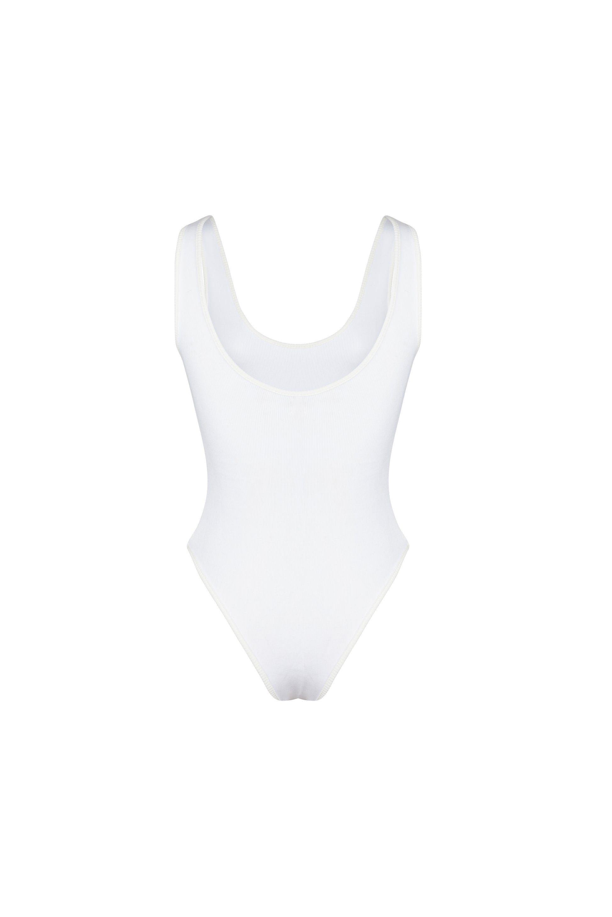 Close-up of the white cotton ribbed SESE body