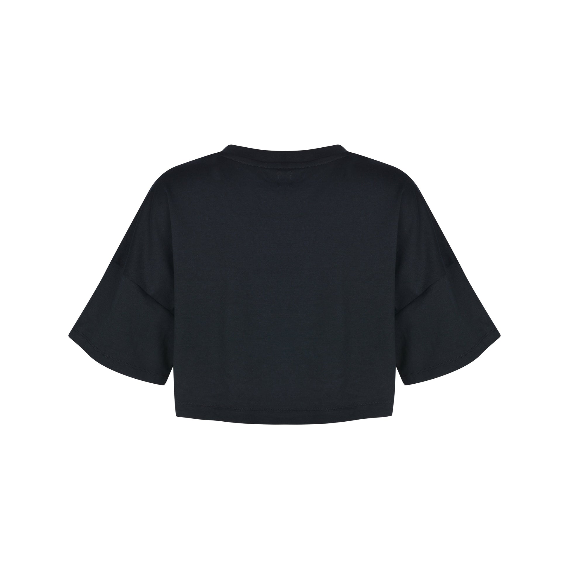 Black cropped ZINA T-shirt, 100% cotton, relaxed fit.