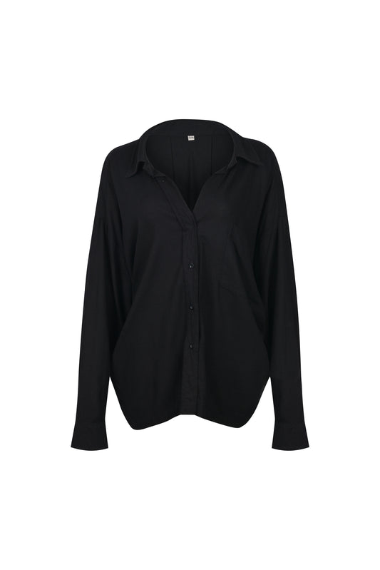 black linen shirt women front view