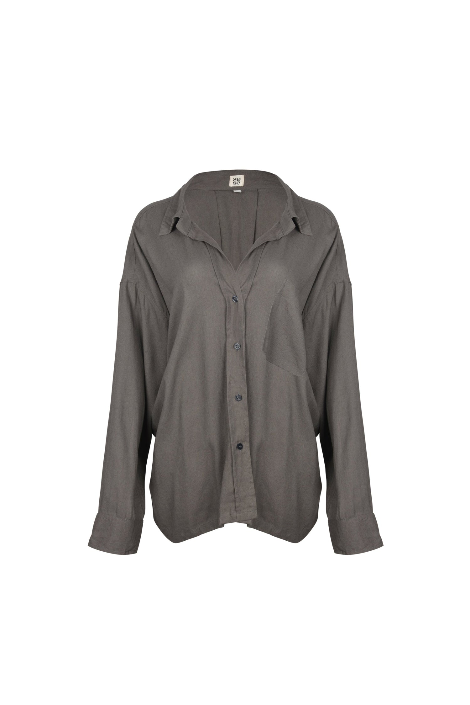 Grijze linnen blouse dames voorkant