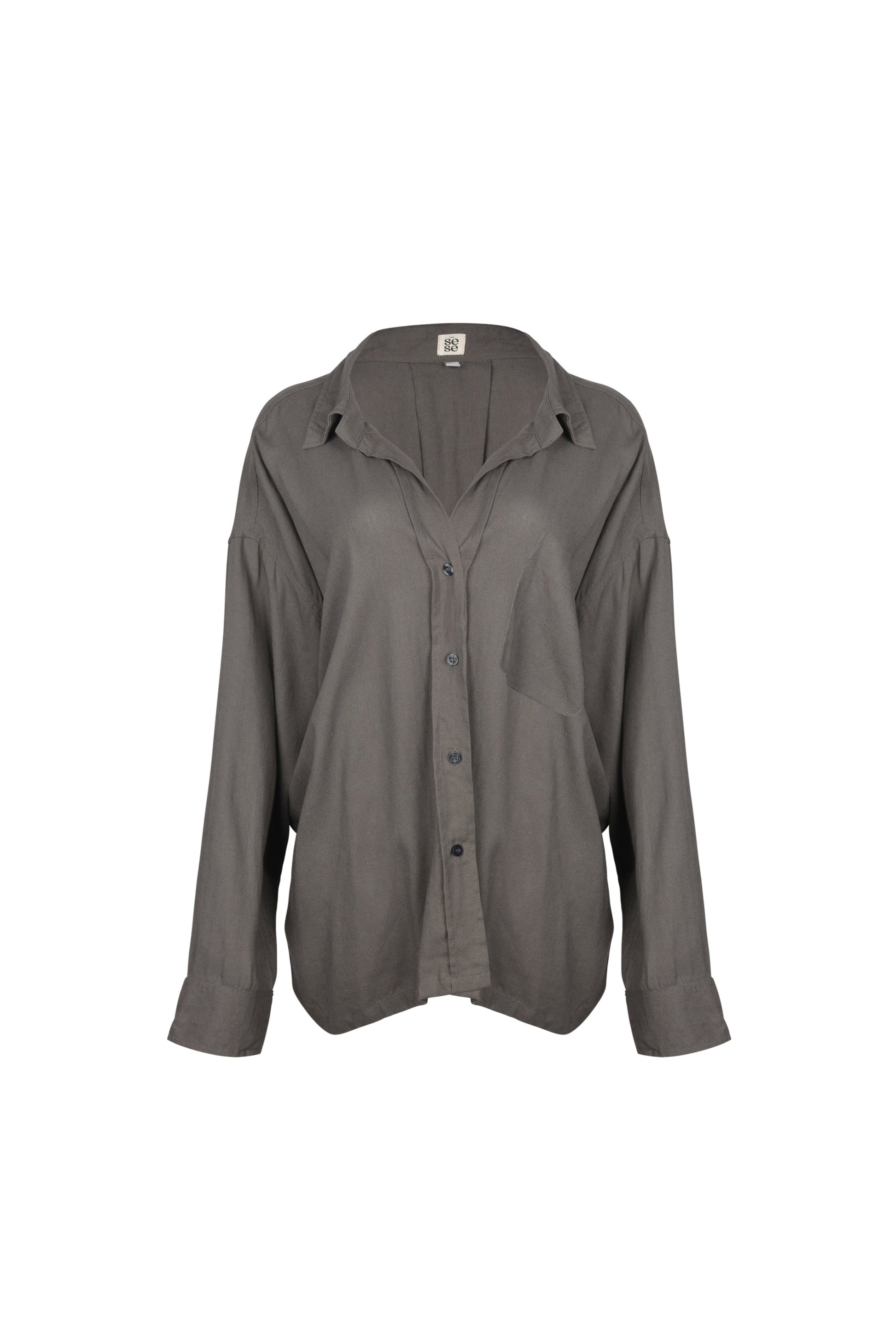Grijze linnen blouse dames voorkant