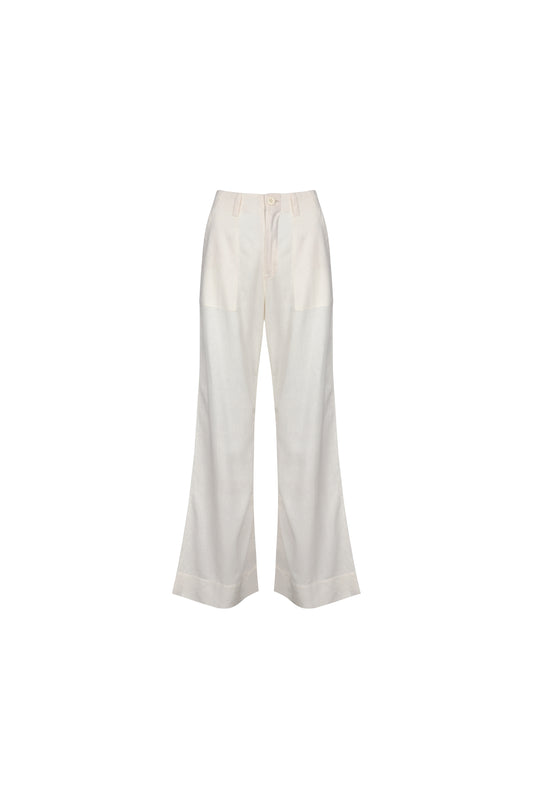 high waist white flare pants front view