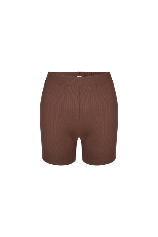Brown ribbed cotton lounge shorts
