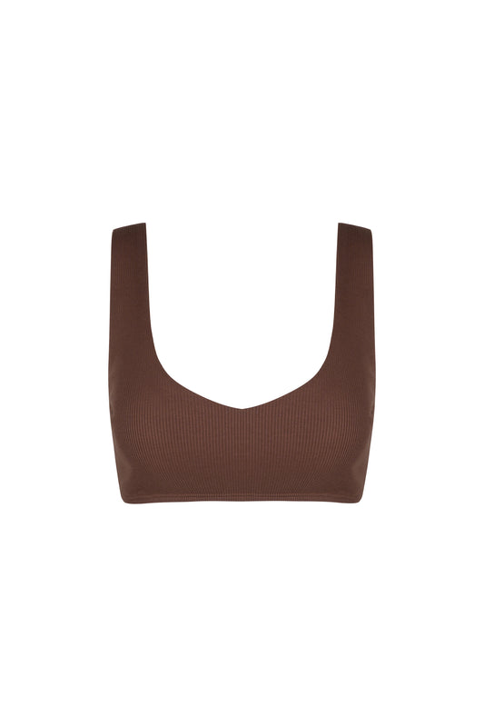 Brown ribbed Gina top, front view