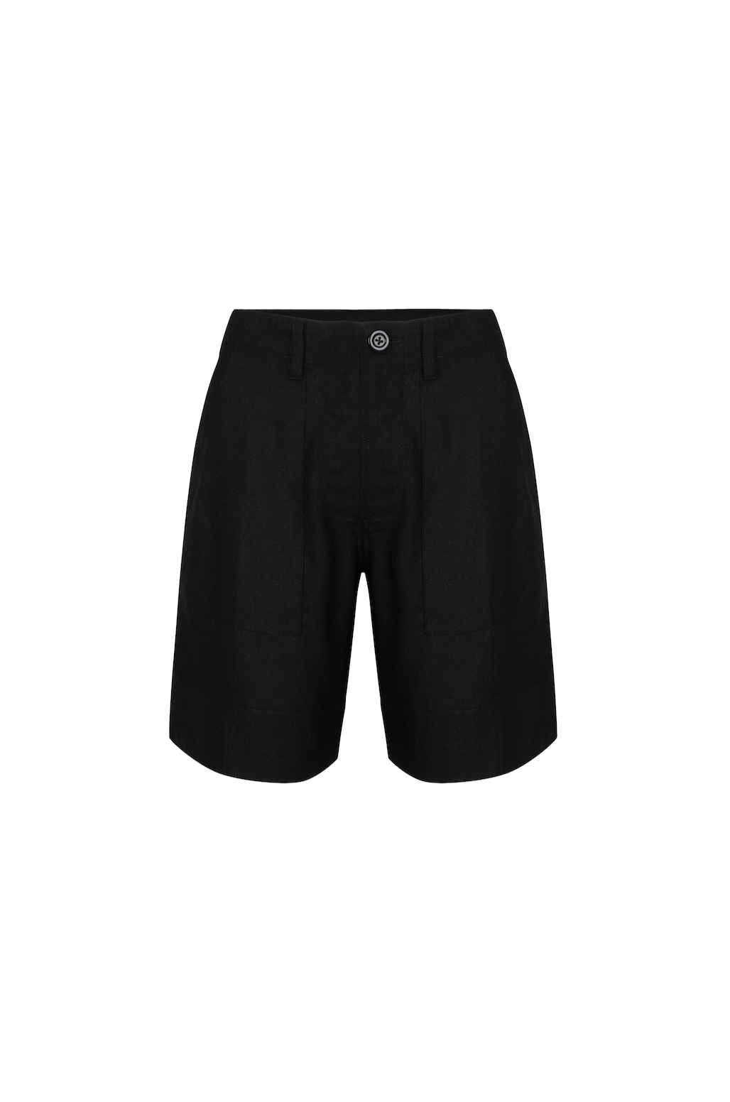 Black Chloe shorts, high-waisted fit, made of 70% rayon and 30% linen.