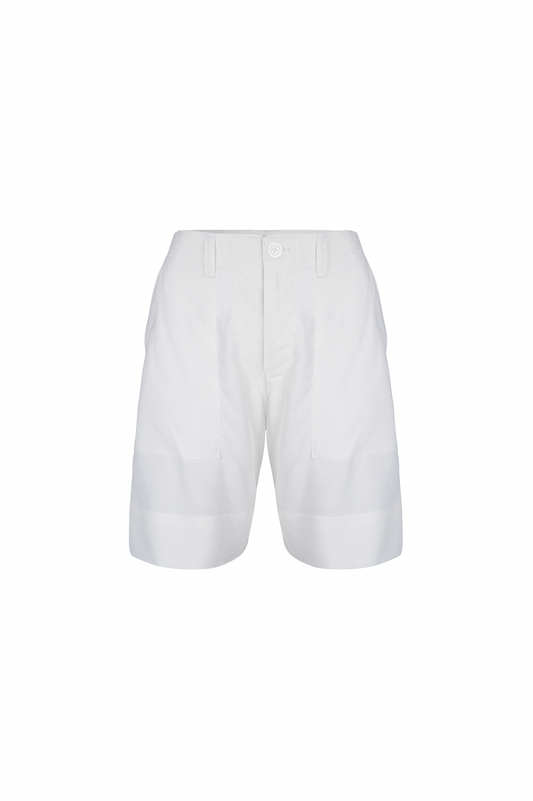 White Chloe shorts: high-waisted, made of 70% rayon and 30% linen.  Hand-made in Bali.